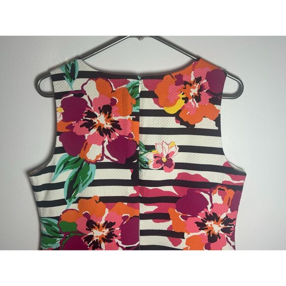 Talbots | Floral Stripe Sheath Dress | Navy Multicolor Cotton | Size 10 Midi - Picture 3 of 10